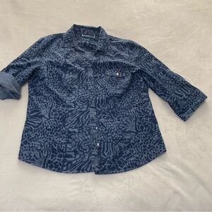 Karen Scott Navy and Gray Abstract Print Shirt Women’s Size L, 100% Cotton